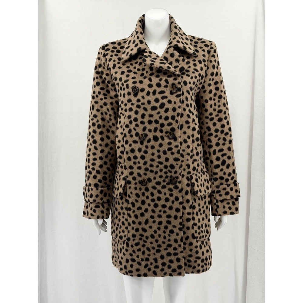 Ann Taylor Coat Womens Medium Tan Leopard Double Breasted‎ Wool Blend Outdoors